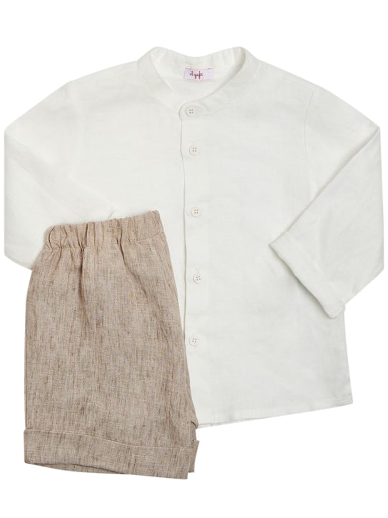 Il Gufo: Linen shirt & shorts - White/Beige - kids-boys_0 | Luisa Via Roma