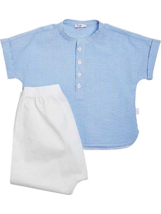 Il Gufo: Cotton seersucker shirt & poplin pants - Beyaz/Mavi - kids-boys_0 | Luisa Via Roma
