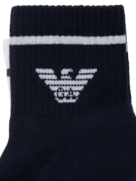 Emporio Armani: Set: 2 Paar Socken aus Baumwollmix mit Intarsien - Navy/Weiß - kids-boys_1 | Luisa Via Roma