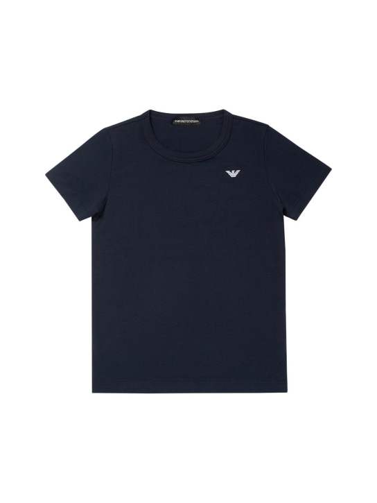 Emporio Armani: Set of 2 cotton jersey t-shirts w/ logo - Mavi/Beyaz - kids-boys_1 | Luisa Via Roma