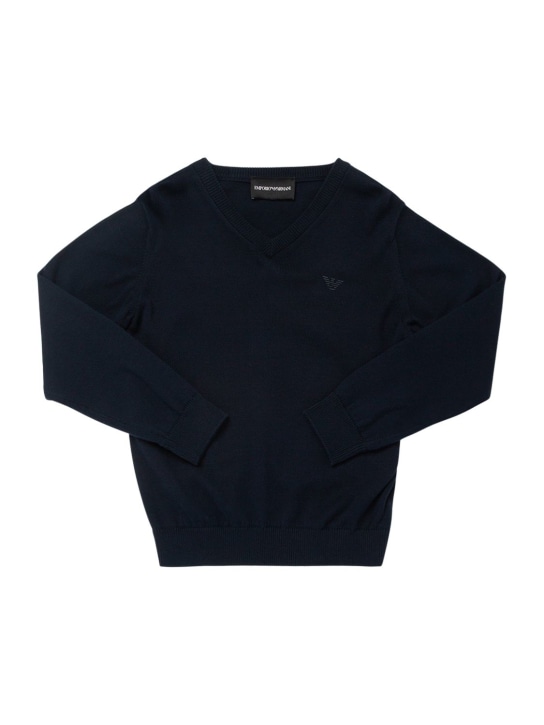 Emporio Armani: Cotton blend knit sweater - Mavi - kids-boys_0 | Luisa Via Roma