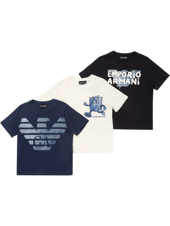 Emporio Armani: Pack of 3 printed cotton jersey t-shirts - Renkli - kids-boys_0 | Luisa Via Roma
