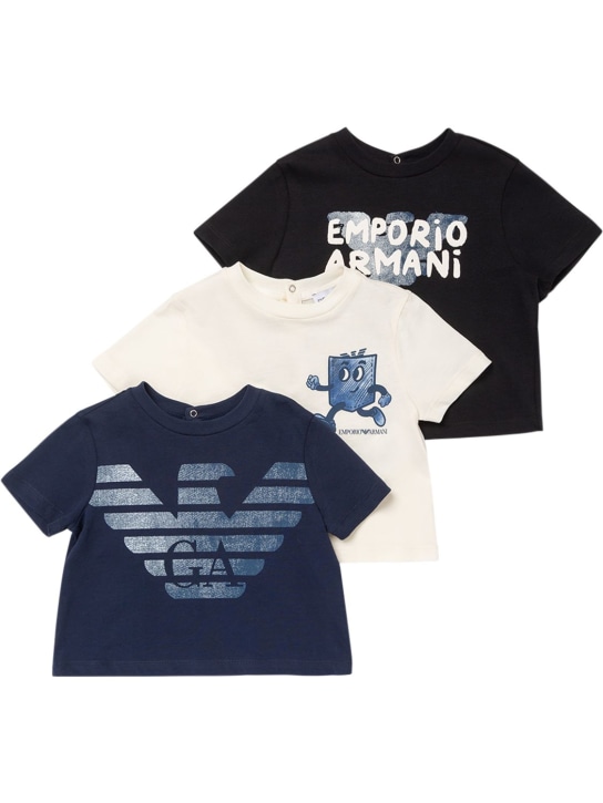 Emporio Armani: Pack of 3 printed cotton jersey t-shirts - Renkli - kids-boys_0 | Luisa Via Roma