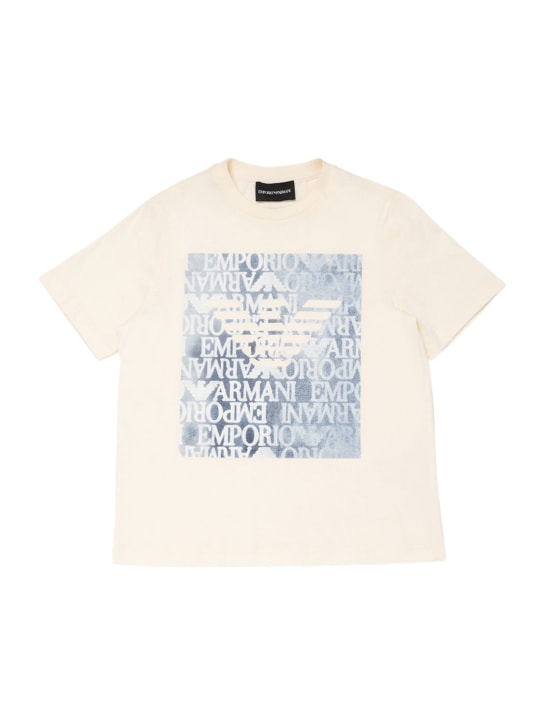 Emporio Armani: コットンジャージーTシャツ＆ショートパンツ - オフホワイト - kids-boys_1 | Luisa Via Roma