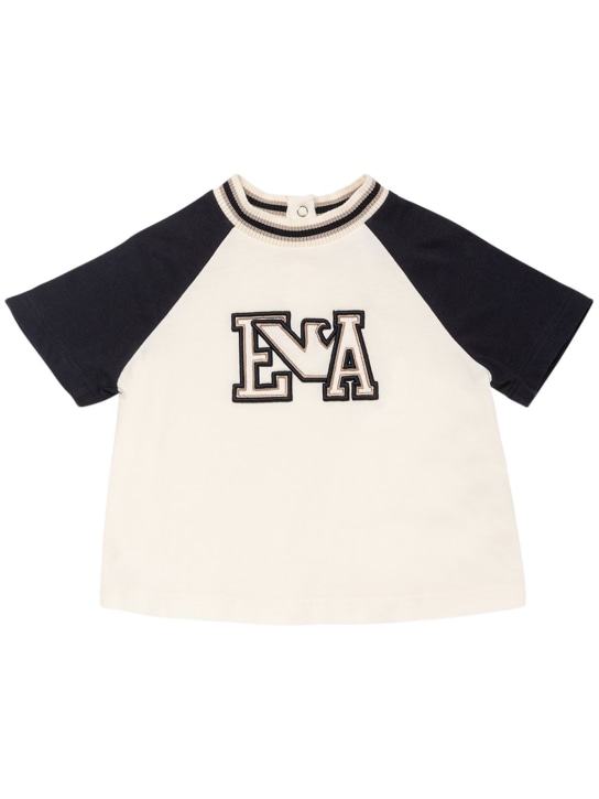 Emporio Armani: コットンジャージーTシャツ＆ショートパンツ - ホワイト/ブラック - kids-boys_1 | Luisa Via Roma