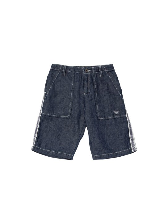 Emporio Armani: Cotton denim Bermuda shorts - Mavi - kids-boys_0 | Luisa Via Roma