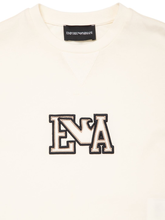 Emporio Armani: Camiseta de jersey de algodón con logo bordado - Beige - kids-boys_1 | Luisa Via Roma