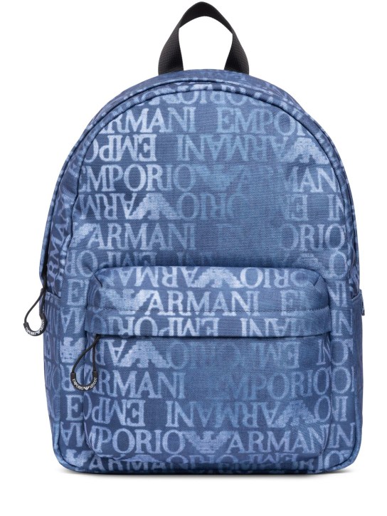 Emporio Armani: All over logo nylon backpack - Mavi - kids-boys_0 | Luisa Via Roma
