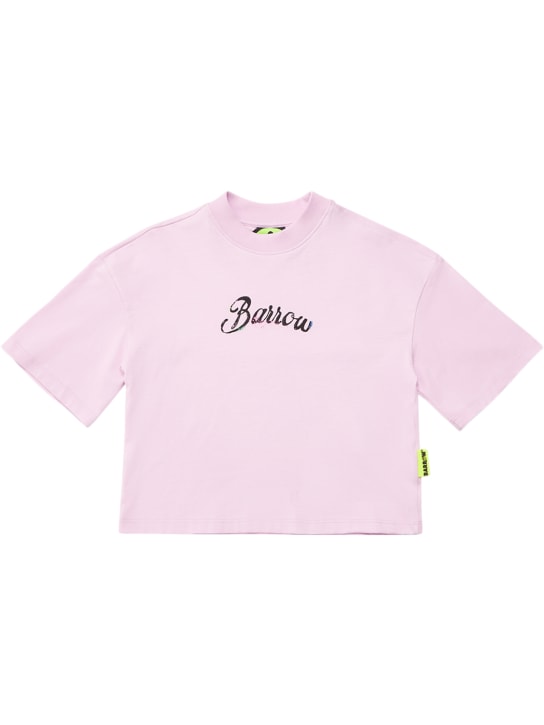 Barrow: 프린트 코튼 저지 크롭 티셔츠 - 핑크 - kids-girls_0 | Luisa Via Roma