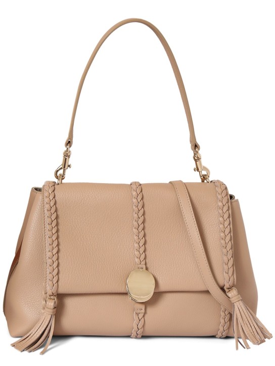 Chloé: Medium Penelope leather shoulder bag - Nomad Beige - women_0 | Luisa Via Roma