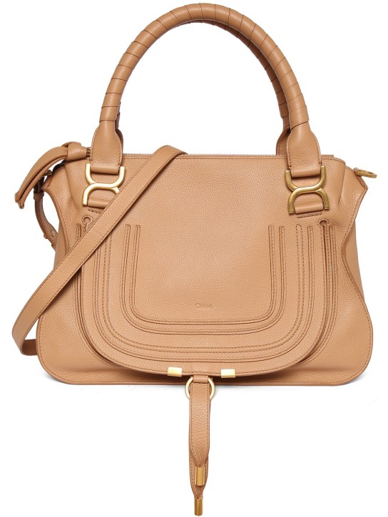 Chloé: Small Marcie leather shoulder bag - Açık Kahverengi - women_0 | Luisa Via Roma