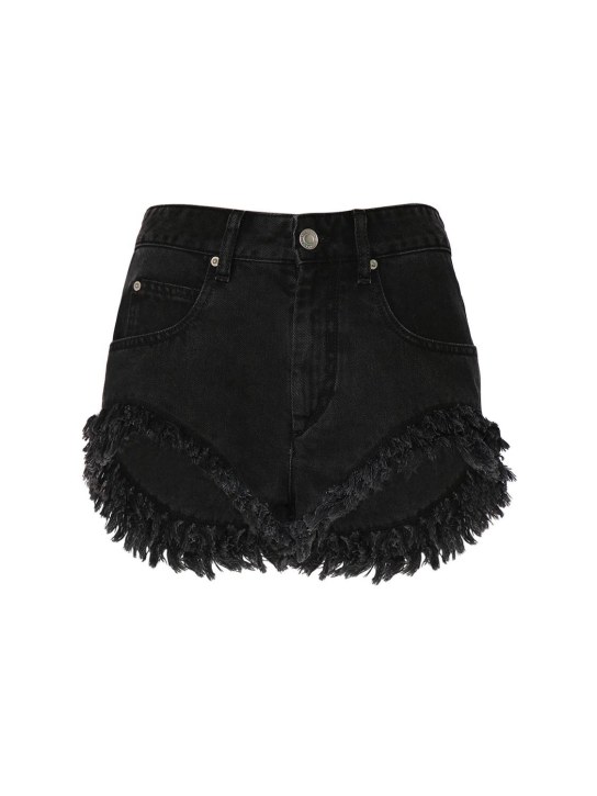 Isabel Marant: Eneidao fringed cotton denim shorts - siyah - women_0 | Luisa Via Roma