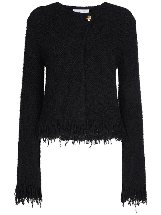 Chloé: Embellished wool & silk knit jacket - Siyah - women_0 | Luisa Via Roma