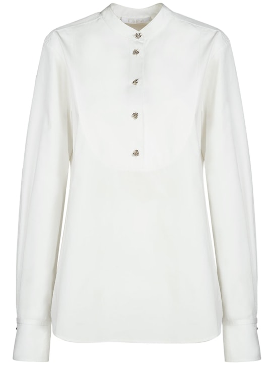 Chloé: Embellished cotton poplin shirt - Beyaz - women_0 | Luisa Via Roma