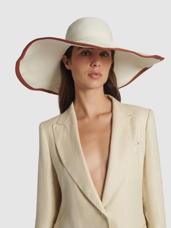 Max Mara: Tullia straw brimmed hat - Bianco/Coccio - women_1 | Luisa Via Roma