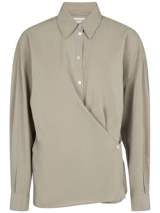 Lemaire: Straight collar twisted silk blend shirt - Grey - women_0 | Luisa Via Roma