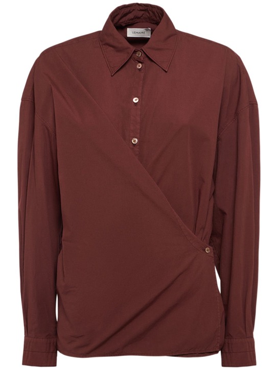Lemaire: Straight collar twisted cotton shirt - Brown - women_0 | Luisa Via Roma