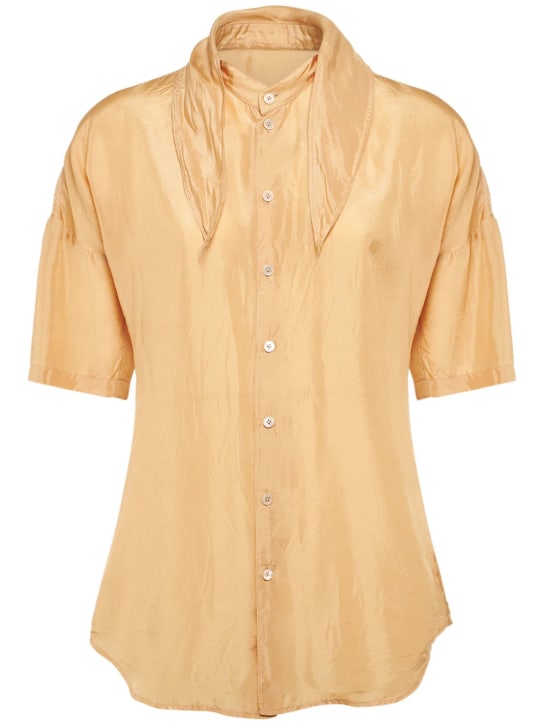 Lemaire: Short sleeve fitted silk shirt w/ scarf - women_0 | Luisa Via Roma