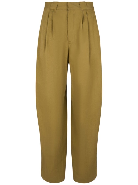 Lemaire: Pantalon large en coton plissé - Ochre Khaki - women_0 | Luisa Via Roma