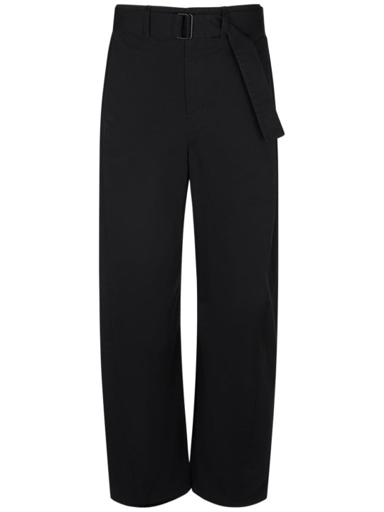 Lemaire: Belted cotton tapered pants - Gri - women_0 | Luisa Via Roma