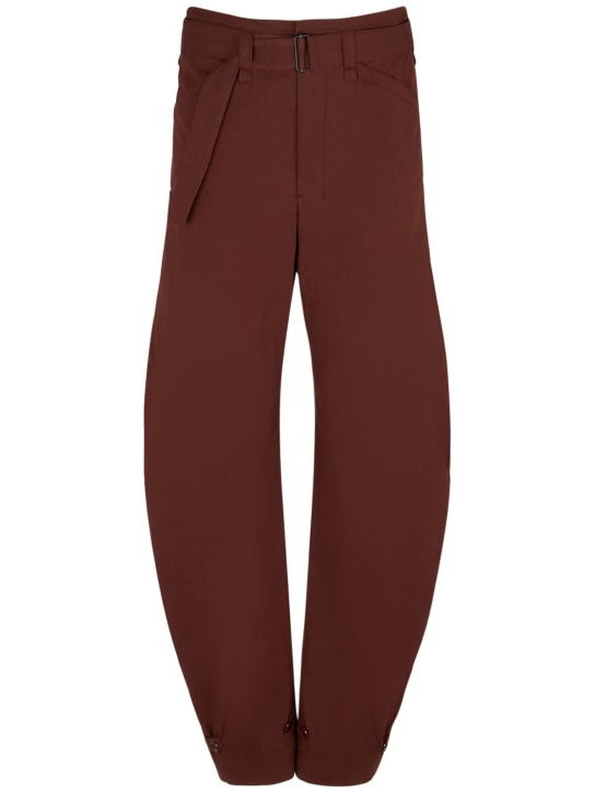 Lemaire: Belted cotton tapered pants - Kahverengi - women_0 | Luisa Via Roma