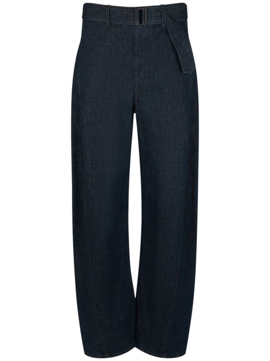 Lemaire: Belted cotton jeans - Mavi - women_0 | Luisa Via Roma