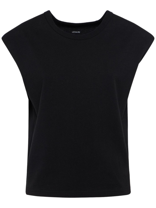 Lemaire: Cap sleeve linen blend t-shirt - Siyah - women_0 | Luisa Via Roma
