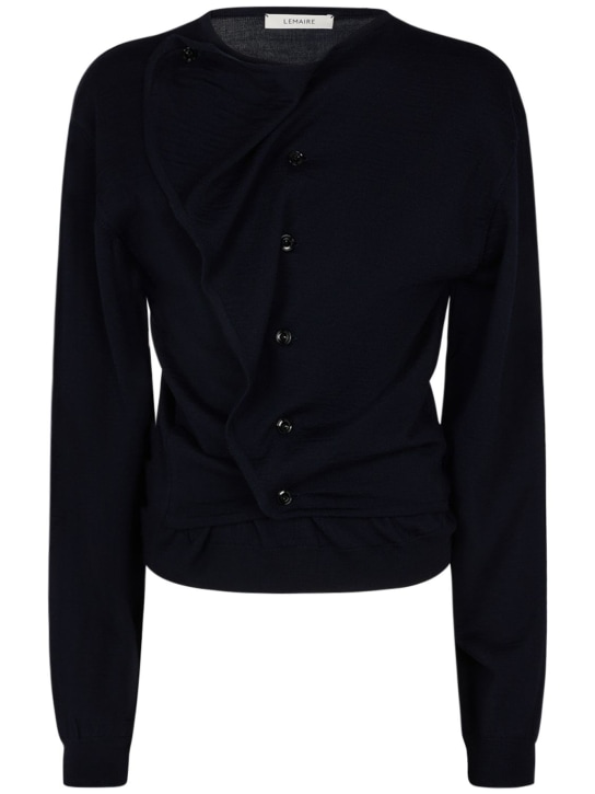 Lemaire: Buttoned wool blend cardigan - Blue - women_0 | Luisa Via Roma