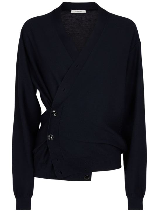Lemaire: Relaxed twisted wool blend cardigan - Blue - women_0 | Luisa Via Roma