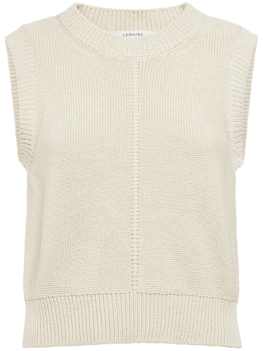 Lemaire: Sleeveless cropped cotton knit sweater - Grey - women_0 | Luisa Via Roma