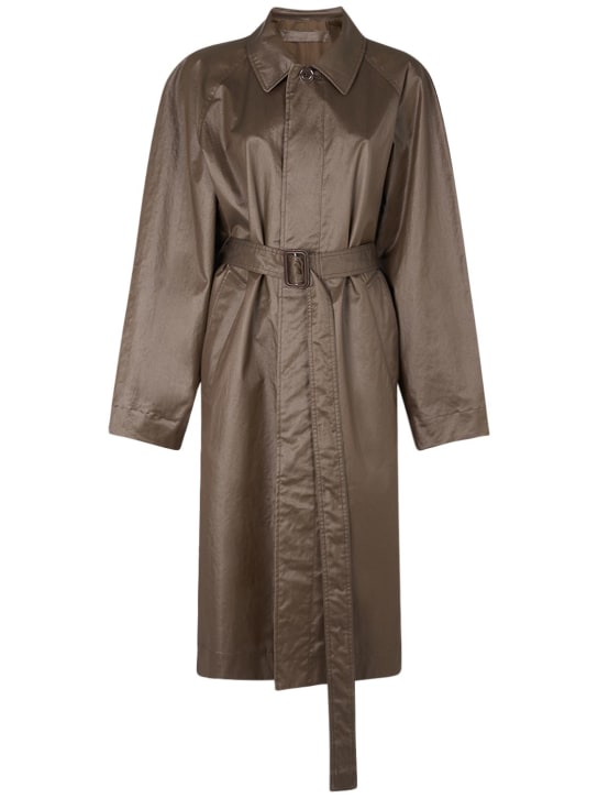 Lemaire: Belted cotton long raincoat - Kahverengi - women_0 | Luisa Via Roma