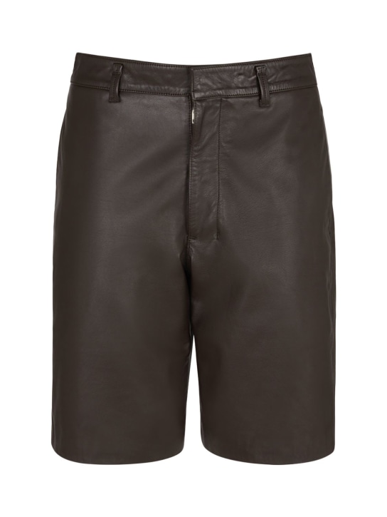 Lemaire: Leather shorts - Dark Brown - women_0 | Luisa Via Roma