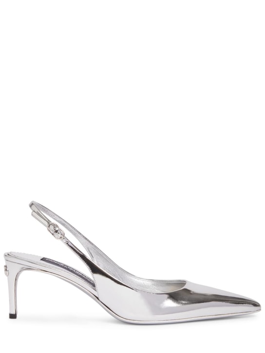 Dolce&Gabbana: 60mm Lollo mirror leather slingback heel - Silver - women_0 | Luisa Via Roma