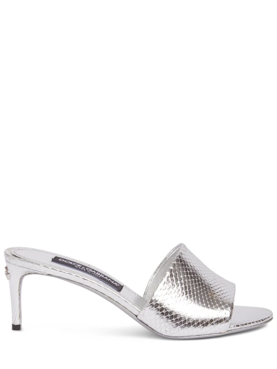 Dolce&Gabbana: 105毫米Keira蟒蛇纹皮革穆勒鞋 - 银色 - women_0 | Luisa Via Roma