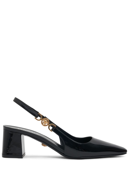 Versace: 55mm Patent leather slingback pumps - Siyah - women_0 | Luisa Via Roma