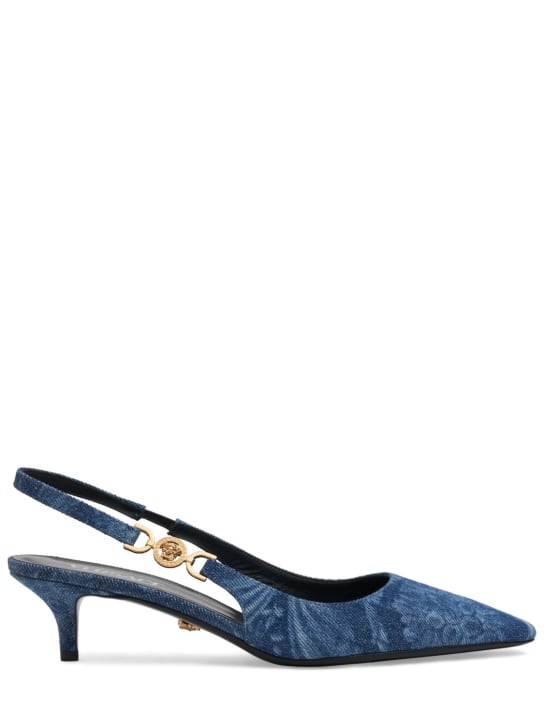 Versace: Zapatos destalonados de denim 40mm - Azul Denim - women_0 | Luisa Via Roma
