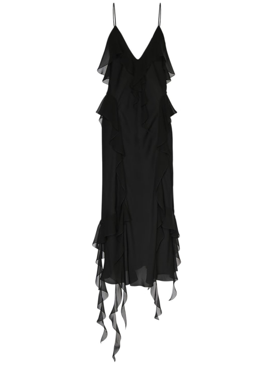 Khaite: Pim silk ruffled midi dress - Siyah - women_0 | Luisa Via Roma