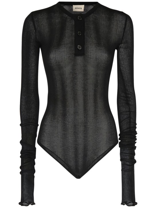 Khaite: Janelle cotton blend bodysuit - Siyah - women_0 | Luisa Via Roma