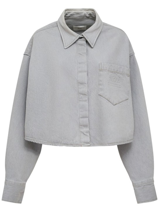 AMI Paris: Denim cropped cotton shirt - Grey - women_0 | Luisa Via Roma
