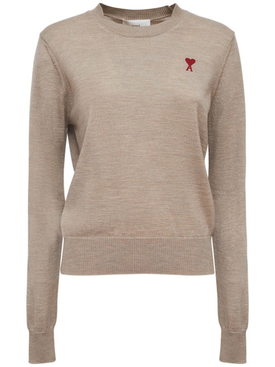 AMI Paris: Red Ami De Coeur wool crewneck sweater - Bej - women_0 | Luisa Via Roma