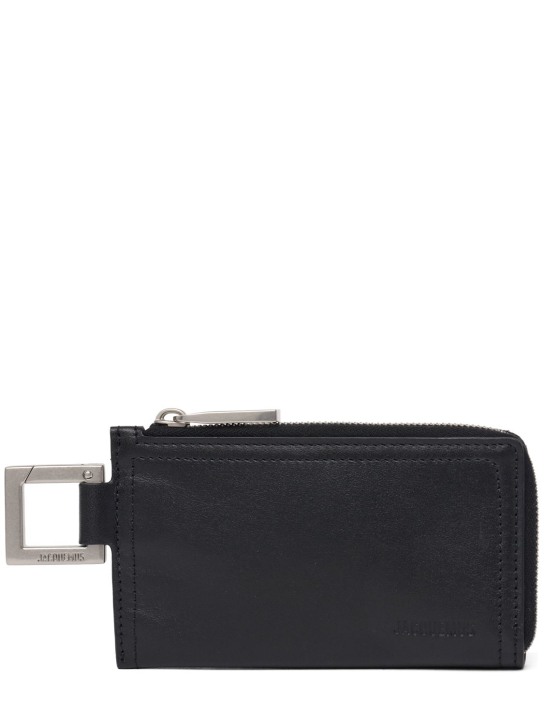 Jacquemus: Le Porte-zippé Cuerda leather wallet - Black - men_0 | Luisa Via Roma