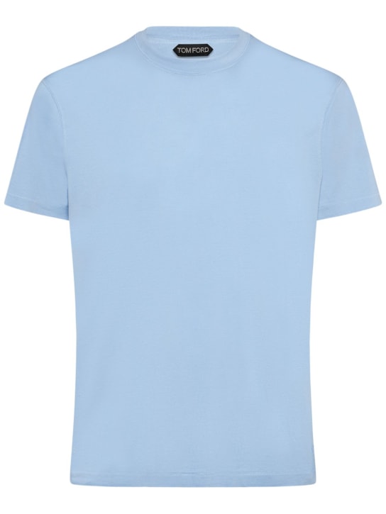 Tom Ford: T-shirt manches courtes en lyocell et coton - Azur - men_0 | Luisa Via Roma