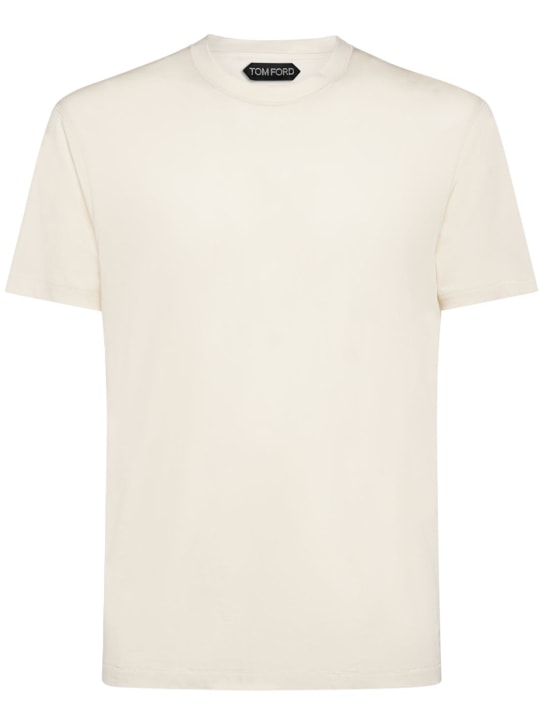 Tom Ford: T-shirt en coton mélangé à col ras-du-cou - Écru - men_0 | Luisa Via Roma