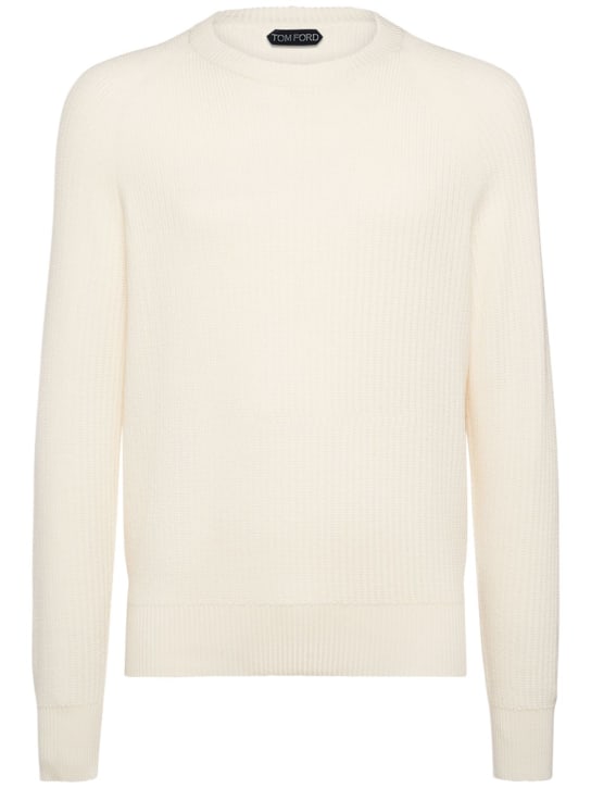 Tom Ford: Textured wool & silk crewneck sweater - White - men_0 | Luisa Via Roma