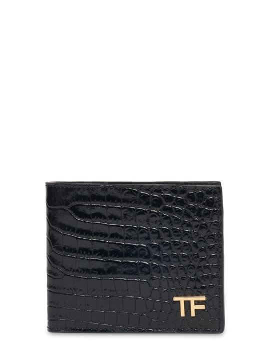 Tom Ford: Alligator printed leather bifold wallet - Black - men_0 | Luisa Via Roma