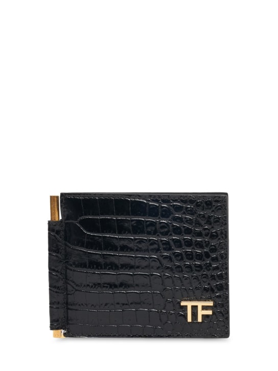 Tom Ford: Portefeuille avec clips en cuir imprimé alligator - Noir - men_0 | Luisa Via Roma