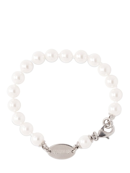 Dsquared2: Faux pearl chain bracelet - White/Silver - men_0 | Luisa Via Roma