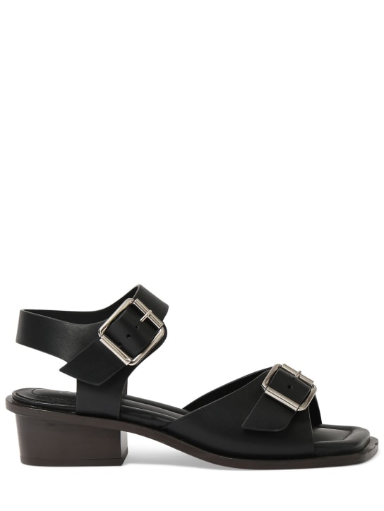 Lemaire: 35mm Square heeled sandals w/ straps - Black - women_0 | Luisa Via Roma