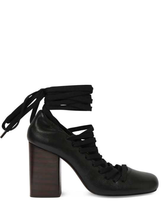 Lemaire: 90mm Laced leather pumps - Siyah - women_0 | Luisa Via Roma