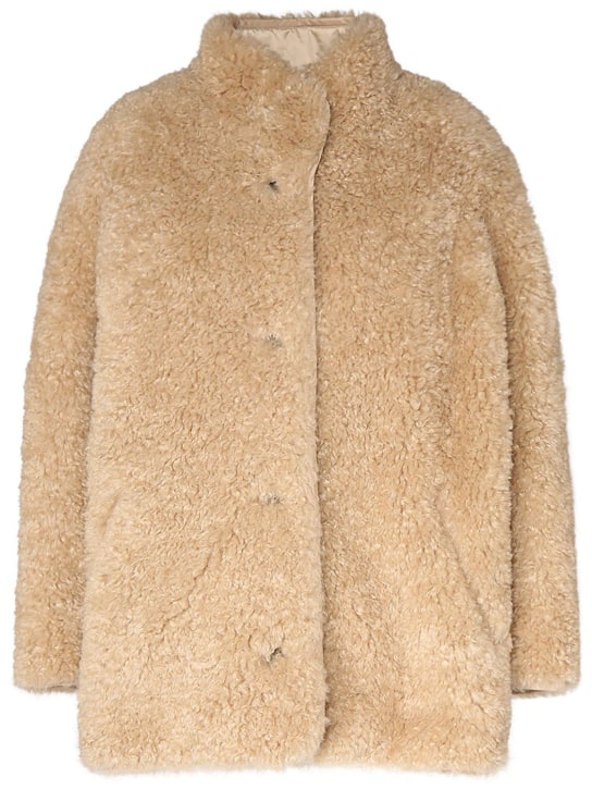 Marant Etoile: Carolina furry coat - Ecru - women_0 | Luisa Via Roma